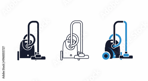 Vacuum Cleaner Icon Collection, Flat and Outline Vector Illustration Isolated on White Background