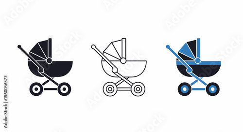 Baby Stroller Icon Set Vector Illustration Isolated on White Background