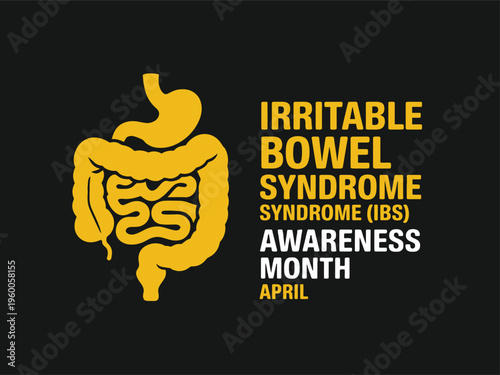 Irritable Bowel Syndrome IBS Awareness Month April Medical Health Diagram with Digestive System Anatomy for Patient Support Education