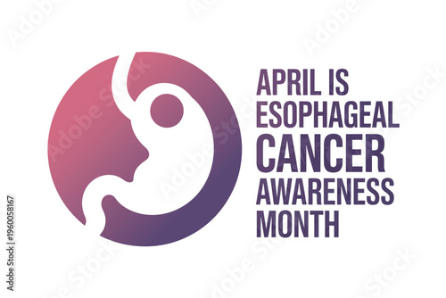 April is Esophageal Cancer Awareness Month Medical Logo with Stomach Anatomy Silhouette for Healthcare Education and Prevention Campaign
