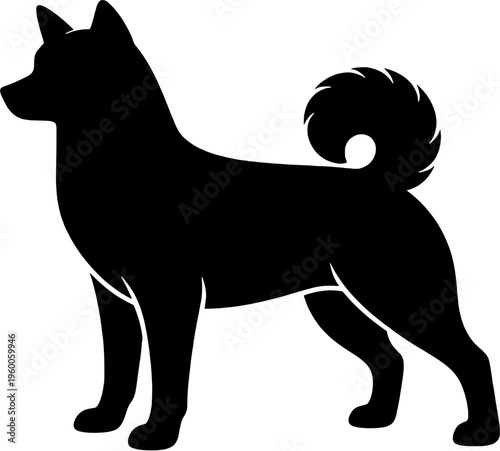 Shiba Inu dog silhouette, side profile black vector icon