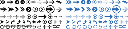 Collection of various arrow icons and symbols in black and blue