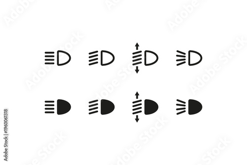 Headlight Beam Icons Set Car Light High Low Symbol
