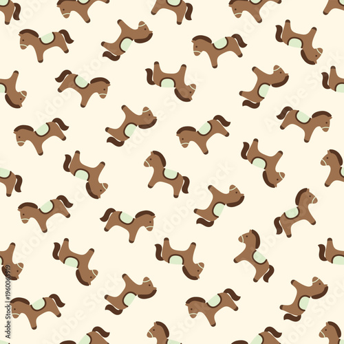 Seamless nursery pattern with cute little horse characters for baby textile