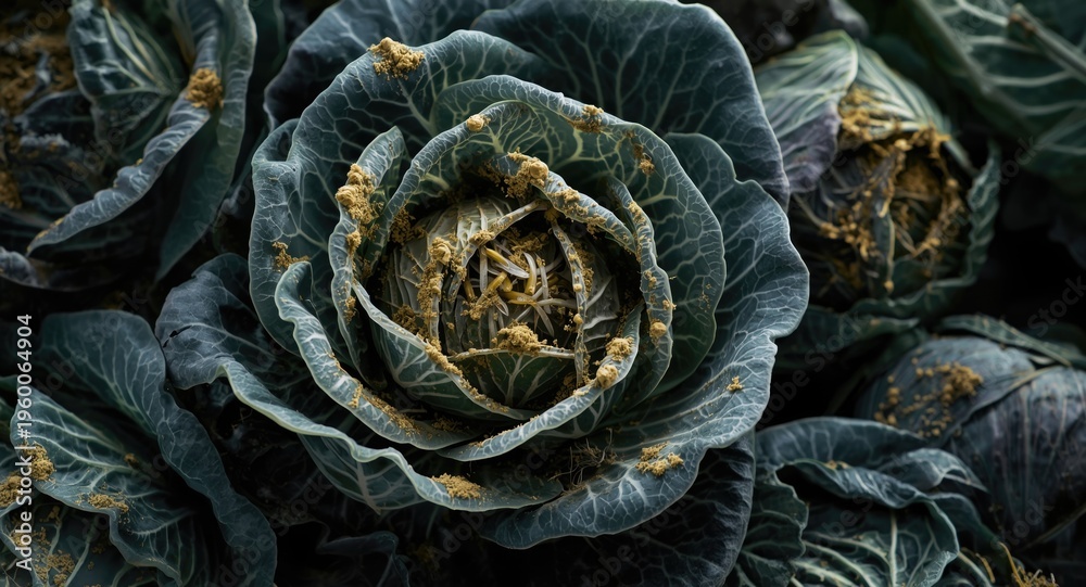 Fototapeta premium Rhizoctoniosis fungus and frost injury impacting stored cabbage and vegetable produce