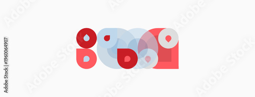 Abstract shapes, circles, squares overlap. Light blue, pale red hues dominate composition. Minimalist design, clean aesthetic.