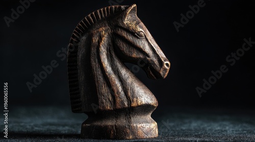 Low-key study of a single knight chess piece on a dark velvet background