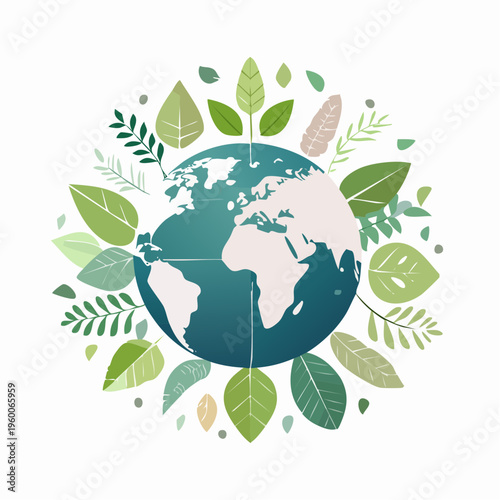 Eco-friendly planet earth surrounded by lush green leaves, symbolizing nature and environmental protection
