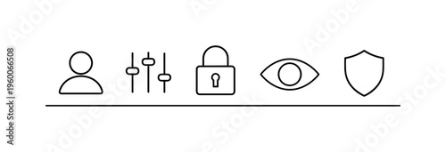 Privacy settings control and user permission management for customizing access and protecting personal data in digital platforms, user profile icon, sliders control, padlock, eye