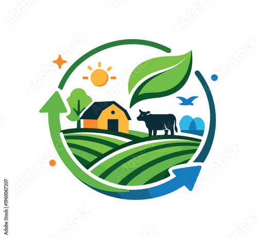 Sustainable agriculture approach focused on balancing soil health, ecosystems, and livestock for long-term productivity and environmental care, a simple farm field combined with a