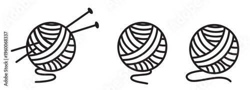 Knitting yarn set isolated on a transparent background. Includes quality yarn balls, available with or without knitting needles. Soft, durable, and perfect for various knitting projects.