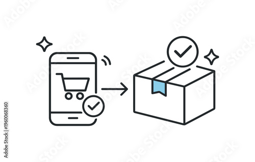 Modern shopping convenience and making fast purchase decisions through connected digital retail services, a clean delivery box combined with a small smartphone symbolizing ordering