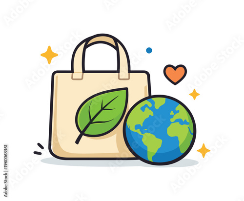 Sustainable lifestyle choices and eco conscious living aimed at reducing environmental impact, a reusable shopping bag with a leaf and a small globe creating a simple visual