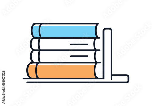 Maintaining alignment of stacked books to prevent leaning and clutter in home storage focusing on visual order and care, a small stack of books supported by a simple bookend