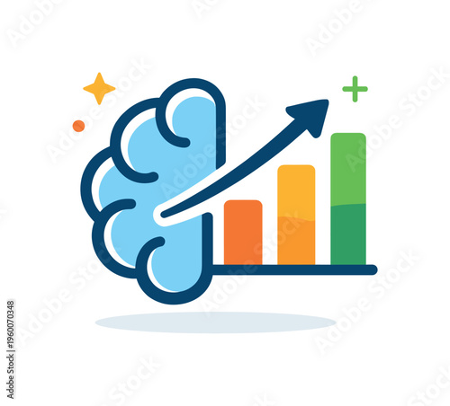 Modern data visualization and insight generation concept transforming complex datasets into actionable knowledge for business leaders, a simple brain icon combined with a chart