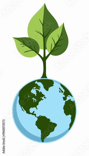 Illustration of a Green Plant Growing from the Earth Representing Environmental Conservation and Global Sustainability Initiatives
