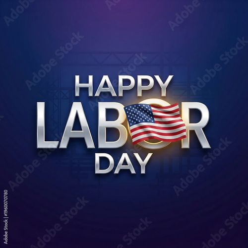 Happy Labor Day celebration with glowing USA flag and festive text on dark background