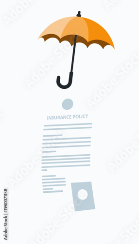 Illustration of an Insurance Policy Document Protected by a Classic Orange Umbrella Symbolizing Financial Safety and Risk Management