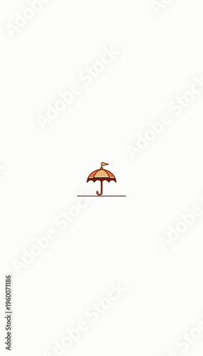 Minimalist Illustration of a Single Beach Umbrella on a White Background with Clean Lines and Simple Design Aesthetic