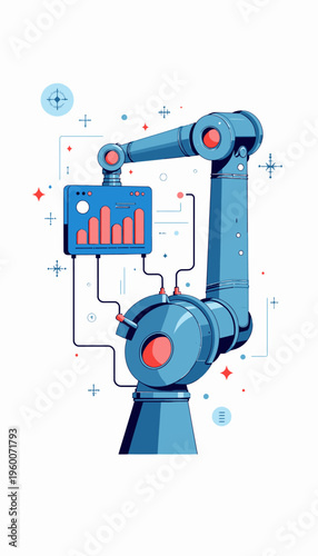 Innovative Robotic Arm with Interactive Digital Display Showcasing Data Analytics through Advanced Automation Technology and Mechanical Engineering