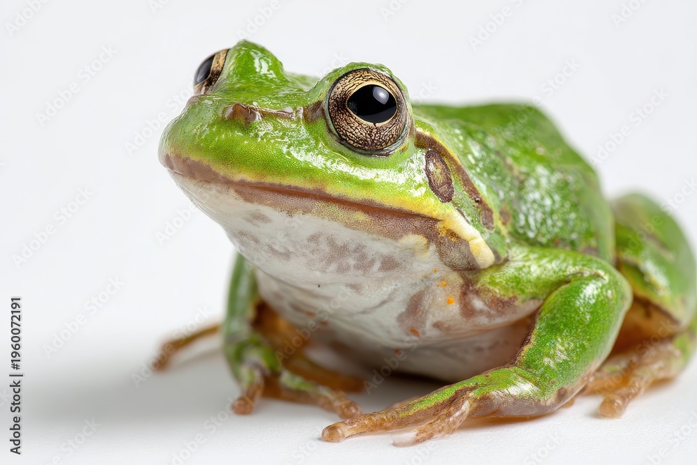 Fototapeta premium Isolated frog portrait with detailed skin texture and glossy eye on white background