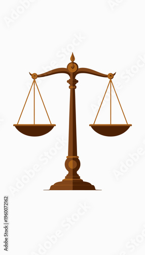 Illustration of Traditional Wooden Balance Scale Symbolizing Justice and Equality with Wooden Finish Against Clean White Background