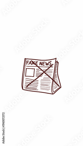 Illustration of a newspaper emphasizing the spread of misinformation with a bold title marked 'Fake News' crossed out to signify caution and awareness