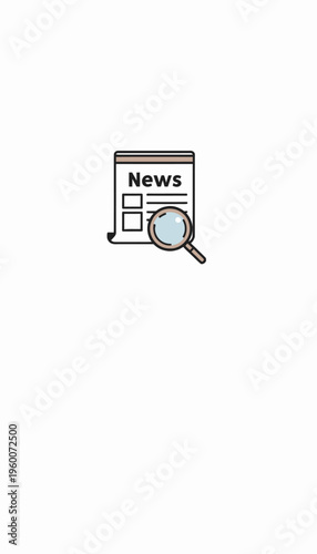 Illustration of a Newspaper Page with a Magnifying Glass Symbolizing In-depth Analysis and Attention to Details in Journalism and News Reporting