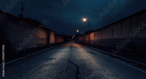 Nighttime vintage street with rough textures and ample copy space