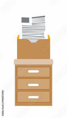 Illustration of a Filing Cabinet with a Document-Filled Folder in an Organized Office Home or Work Space Ideal for Administration and Record Keeping