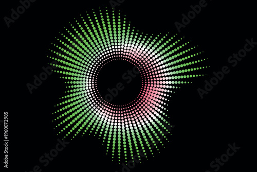 Abstract Radial Halftone Wave Background and Digital Sound Wave Circle