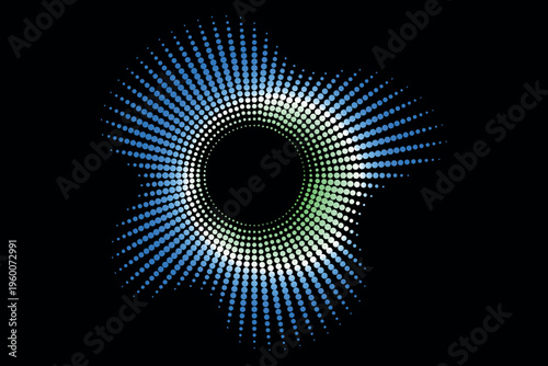 Abstract Radial Halftone Wave Background and Digital Sound Wave Circle