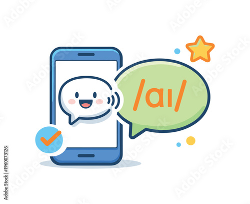 Practicing pronunciation with a language learning app during short daily study sessions, illustrating gradual skill improvement and accessible education through consistent