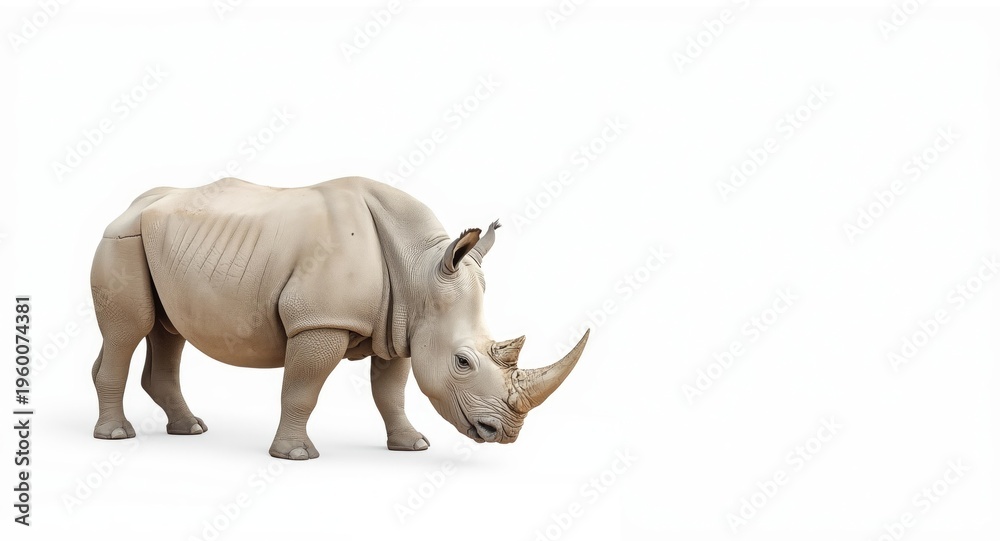 Naklejka premium Neutral white surface showing a natural rhinoceros scene