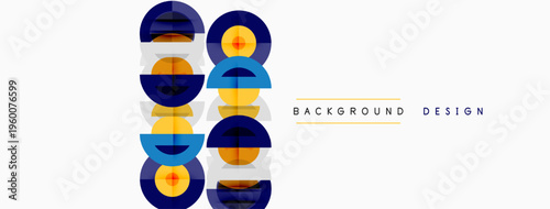 Abstract geometric pattern. Circles, rectangles overlap creating modern visual effect. Light background enhances colorful shapes.