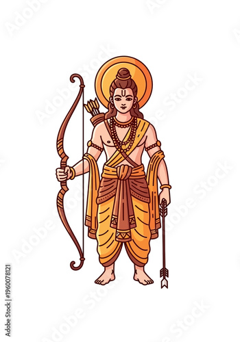 Traditional illustration of Hindu deity holding bow and arrow.