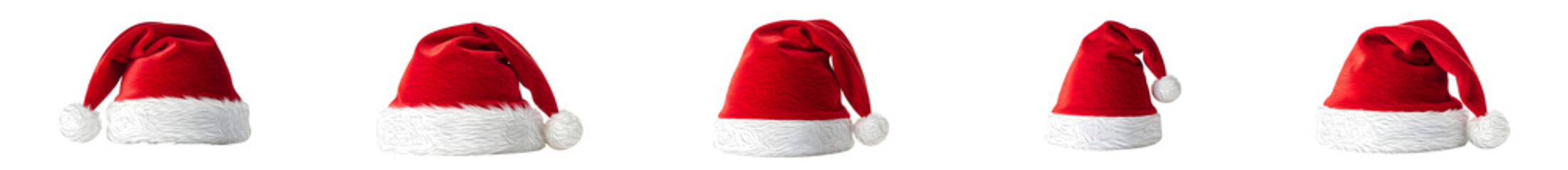 collection of Santa Claus caps isolated on white background PNG;;;