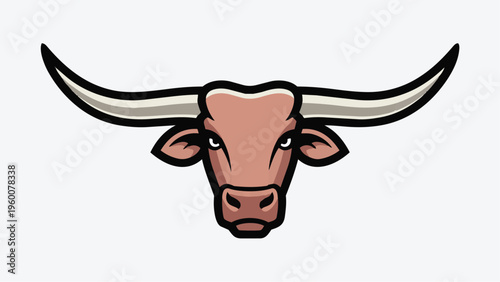 Cartoon illustration of a bulls head with large horns