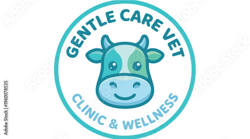 Gentle care vet clinic and wellness logo with a smiling cow face