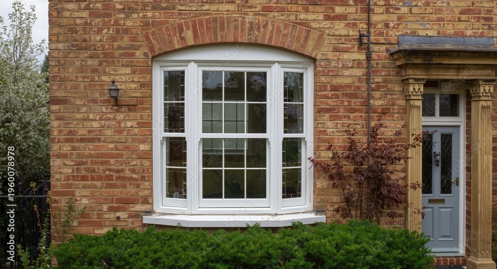 Fototapeta premium Old fashioned brick house exhibiting traditional leaded casement window