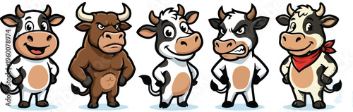 A group of cartoon cows standing in a row