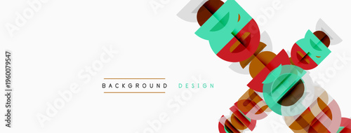 Abstract geometric shapes overlap, creating dynamic visual texture. White background enhances colorful design elements. Modern, clean aesthetic.