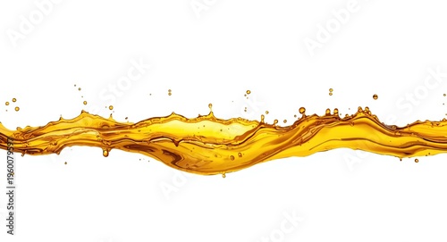 Panoramic view of dynamic oil splash on a white backdrop