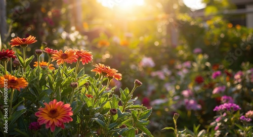 Radiant garden glowing with bright blooms and healthy plant growth