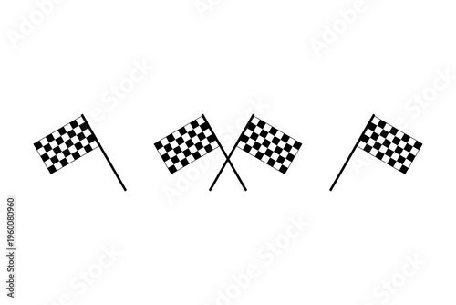 Checkered Racing Flags Icons Set Finish Line Symbols