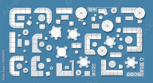 Isometric city building and road map element set on blue background