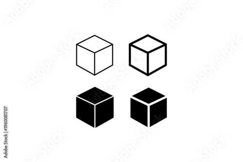 Cube Icons Outline and Solid 3D Box Set