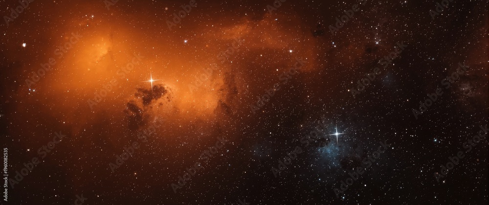 Fototapeta premium Orange nebula and starry cosmic night creating a festive backdrop for New Year events