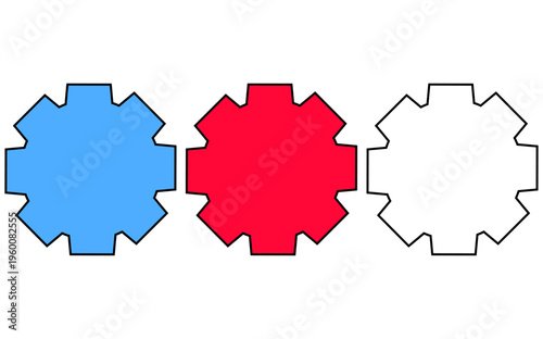 Colorful Abstract Geometric Gears and Flower Shapes in Bright Flat Design on White Background