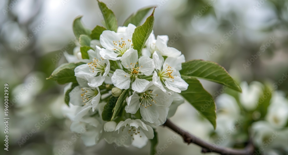 Fototapeta premium Close up capture of white flowers blooming fully on apple tree in spring